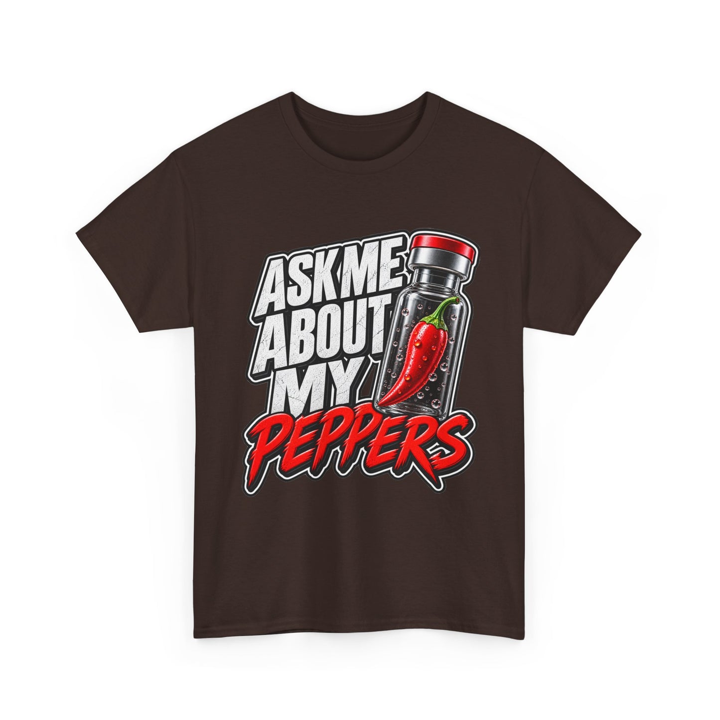 T-Shirt — "Ask Me About My Peppers" Hot Sauce Graphic with QR Code