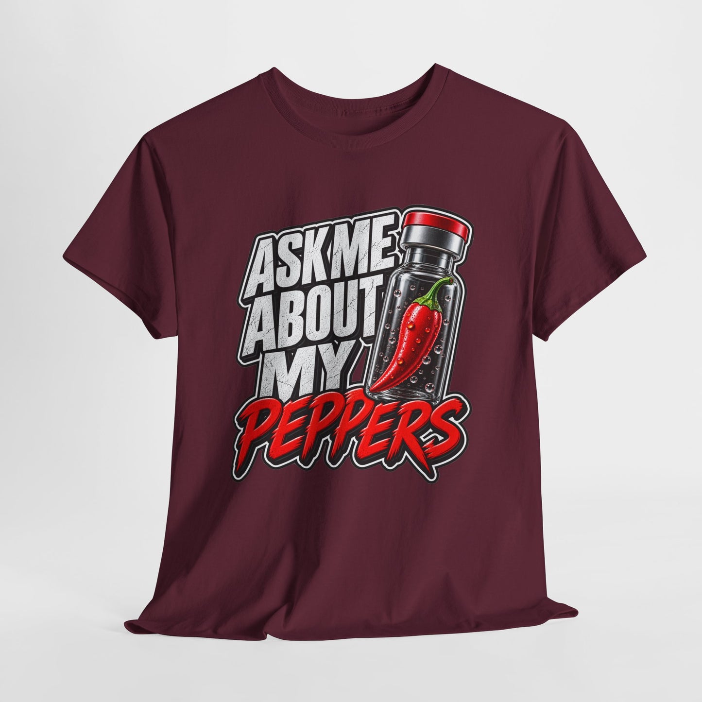 T-Shirt — "Ask Me About My Peppers" Hot Sauce Graphic with QR Code