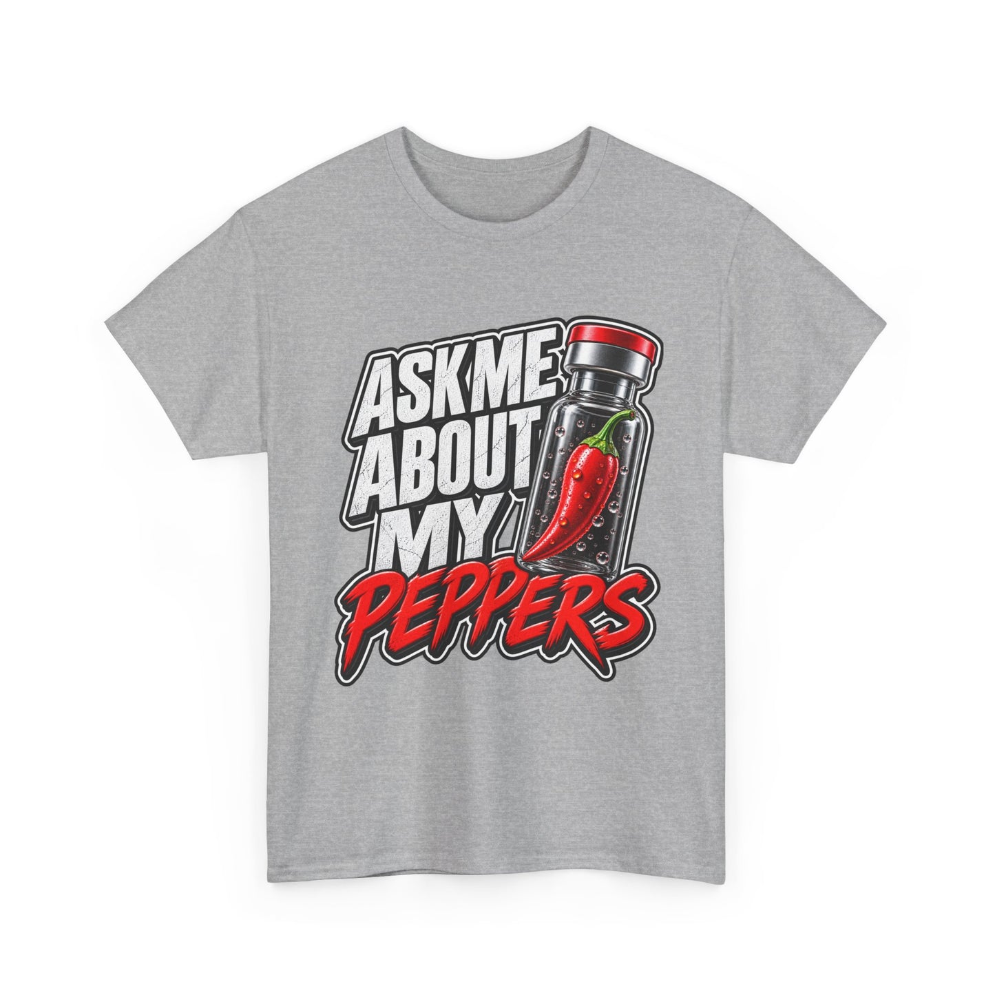 T-Shirt — "Ask Me About My Peppers" Hot Sauce Graphic with QR Code