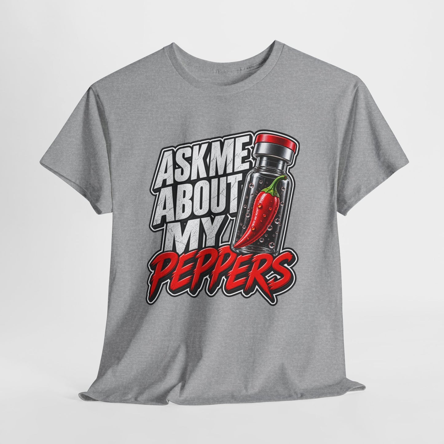 T-Shirt — "Ask Me About My Peppers" Hot Sauce Graphic with QR Code