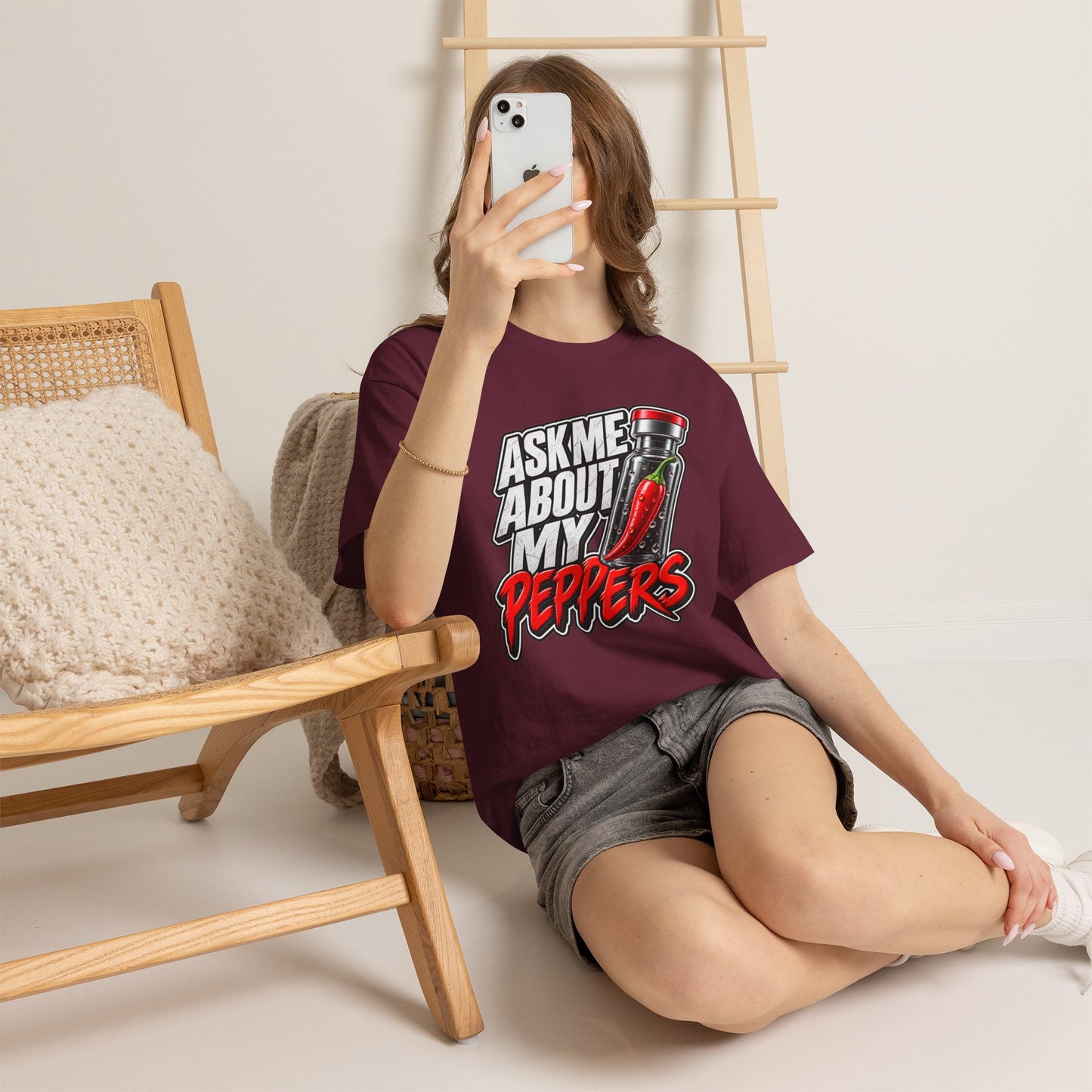 T-Shirt — "Ask Me About My Peppers" Hot Sauce Graphic with QR Code