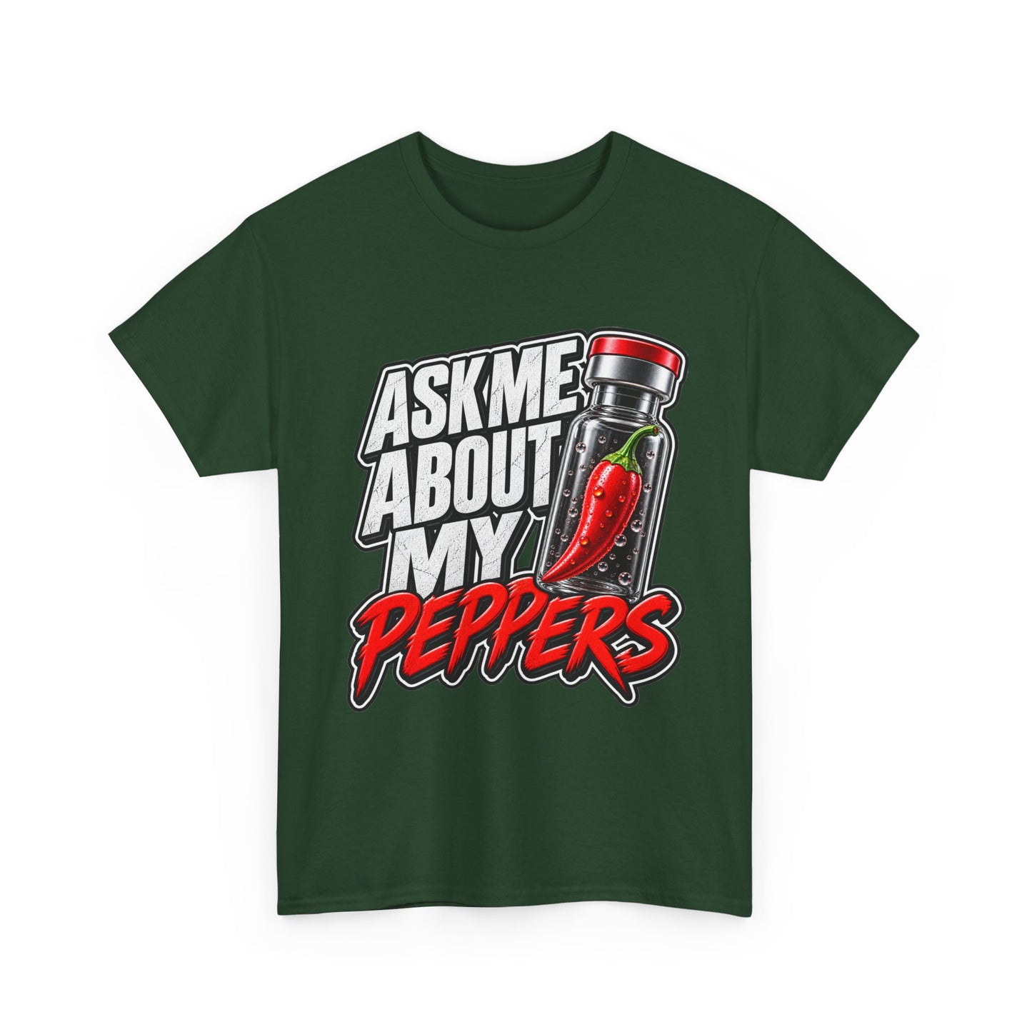 T-Shirt — "Ask Me About My Peppers" Hot Sauce Graphic with QR Code