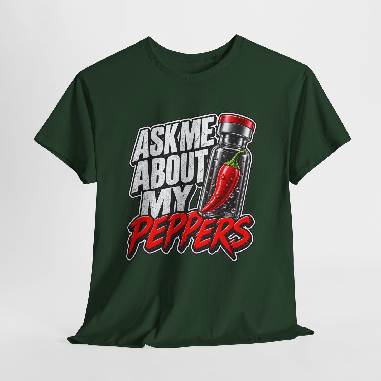 T-Shirt — "Ask Me About My Peppers" Hot Sauce Graphic with QR Code