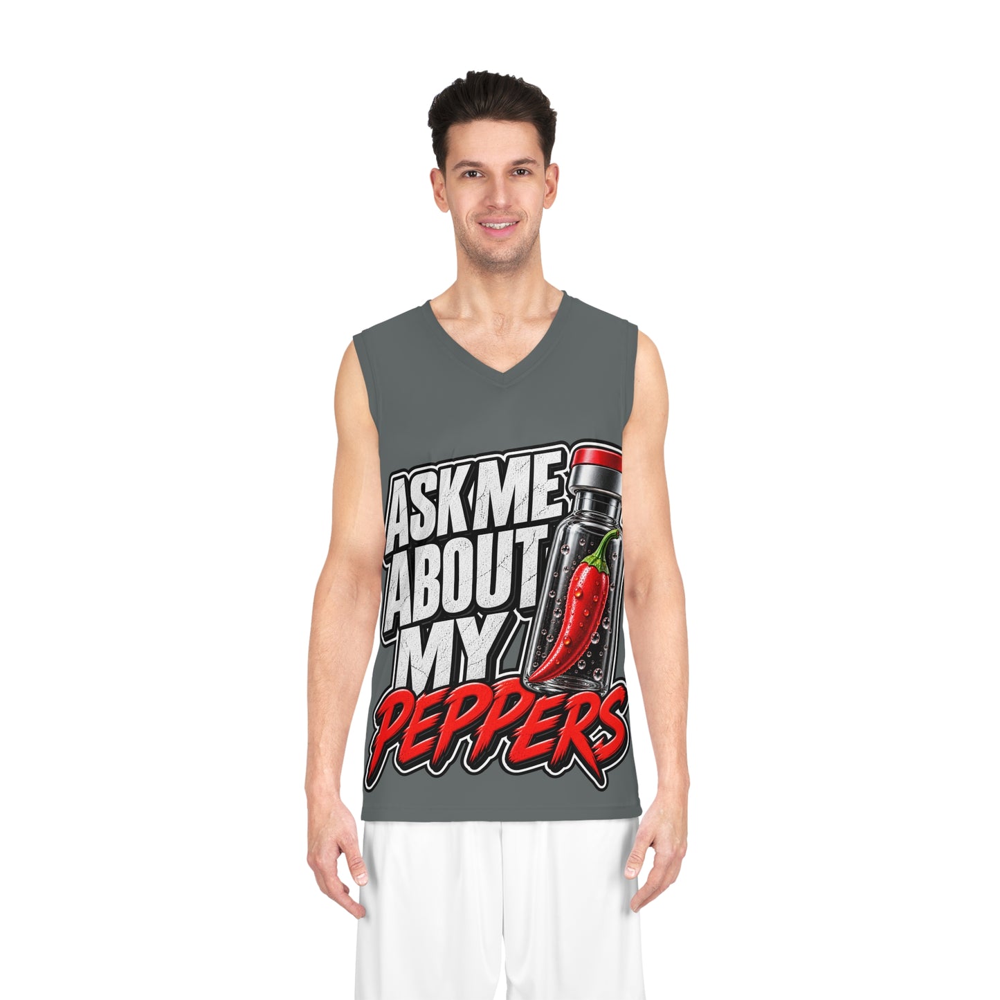 Basketball Jersey - "Ask Me About My Peppers" All-Over Print Hot Pepper Novelty Jersey