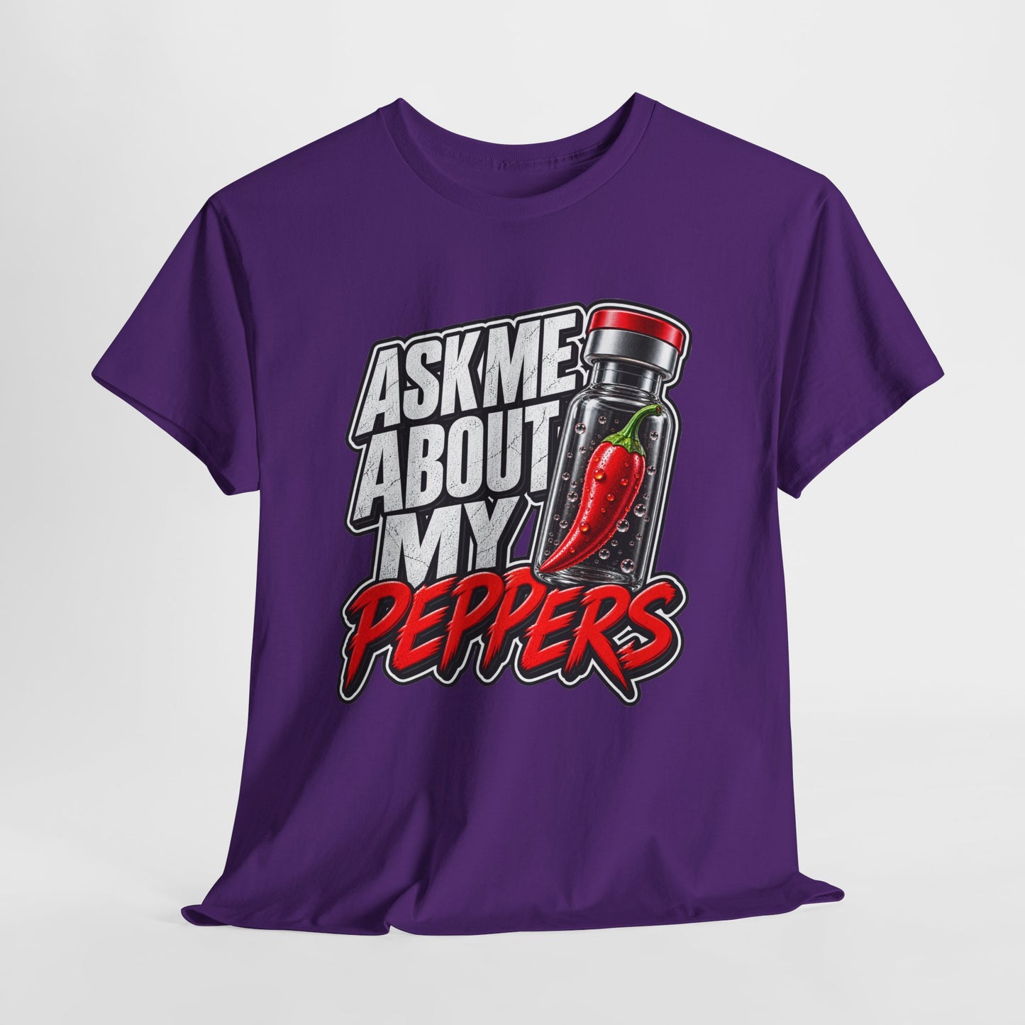 T-Shirt — "Ask Me About My Peppers" Hot Sauce Graphic with QR Code