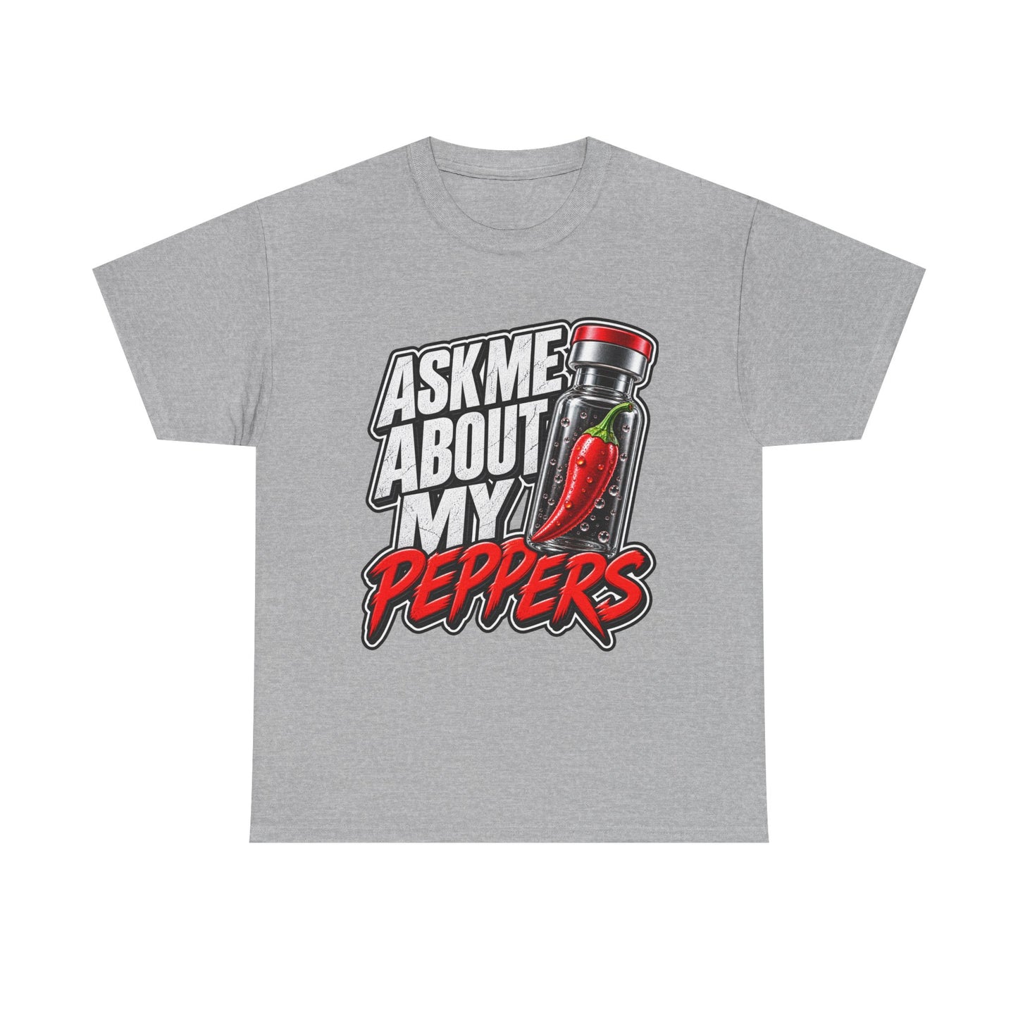 T-Shirt — "Ask Me About My Peppers" Hot Sauce Graphic with QR Code