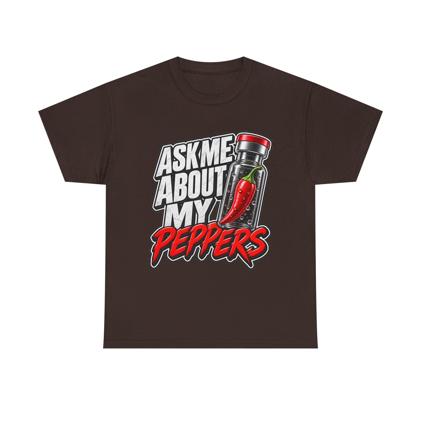T-Shirt — "Ask Me About My Peppers" Hot Sauce Graphic with QR Code